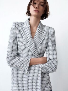 Zara Textured Double Breasted Blazer - M